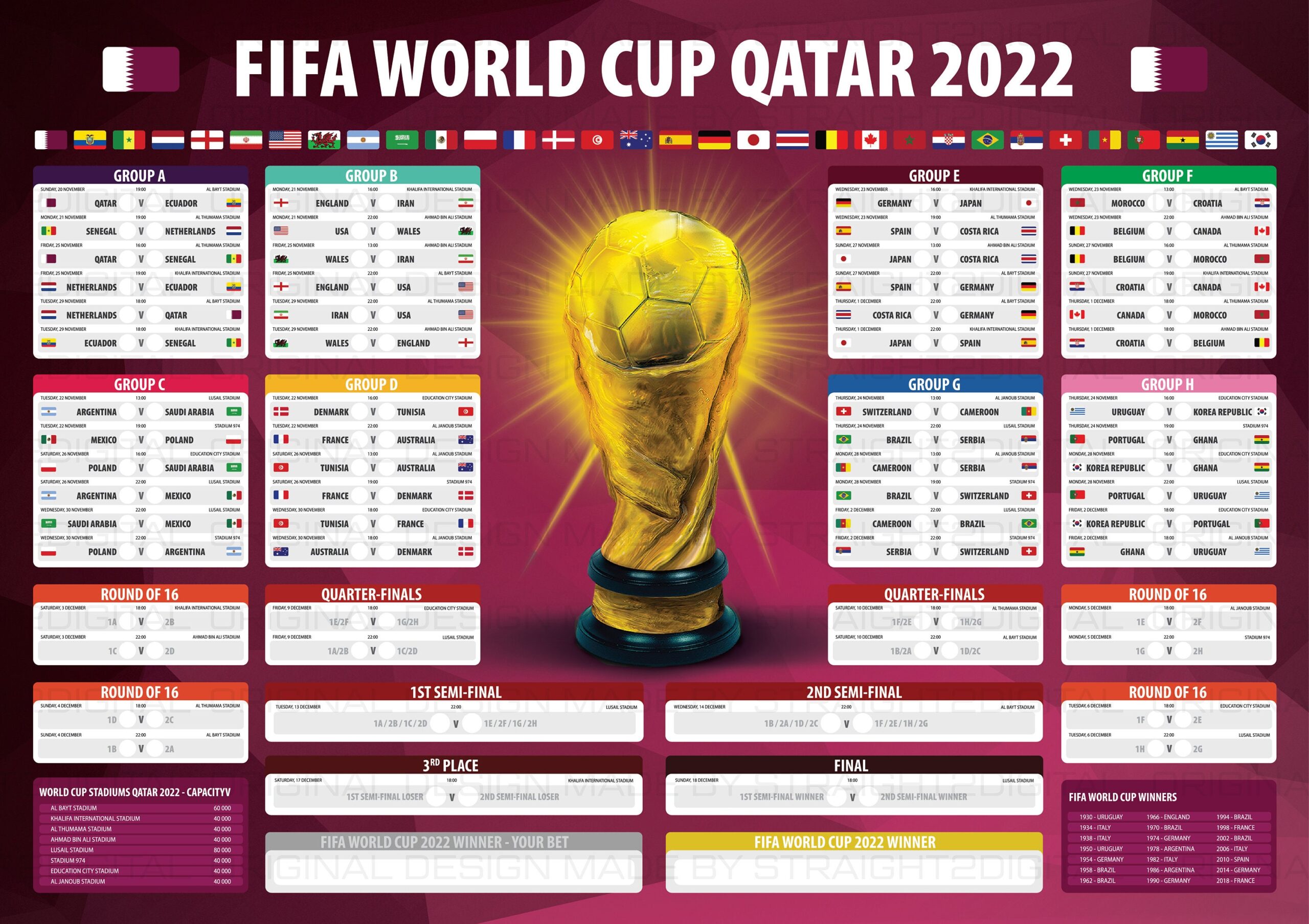 FIFA World Cup Schedule 2022 Wall Art Wogifts